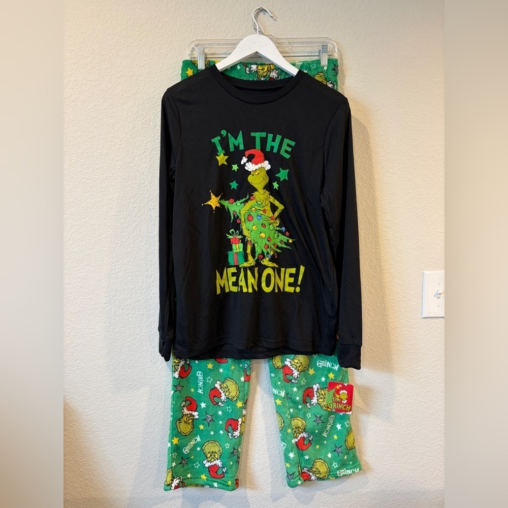 Dr. Seuss Grinch Men’s I’m The Mean One Christmas Fleece Pant PJ set - Small